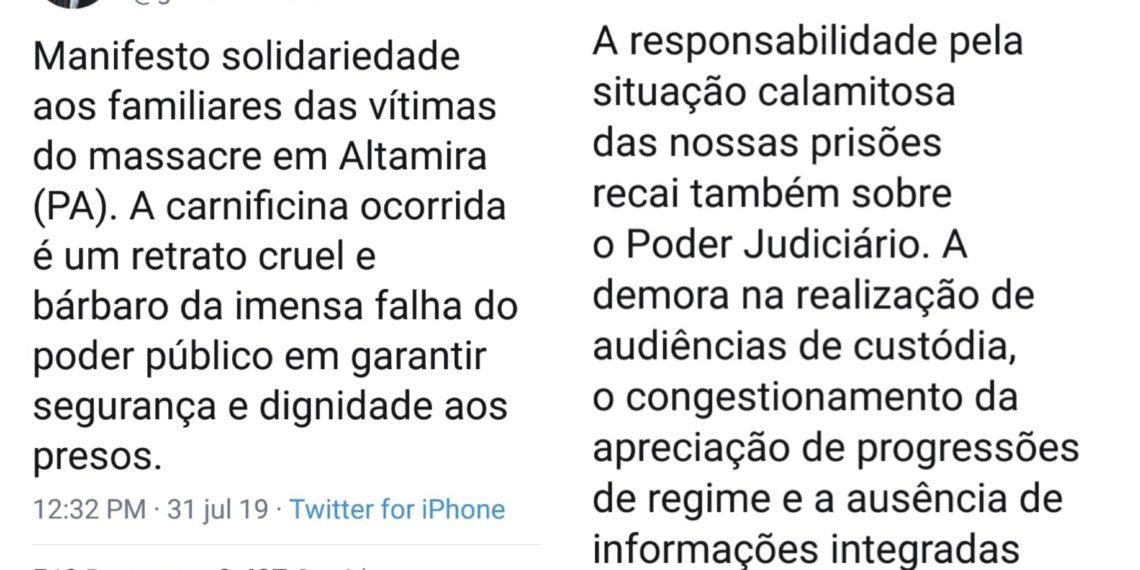 Mendes lamenta morte de presos, mas se esqueceu da tragédia em Brumadinho