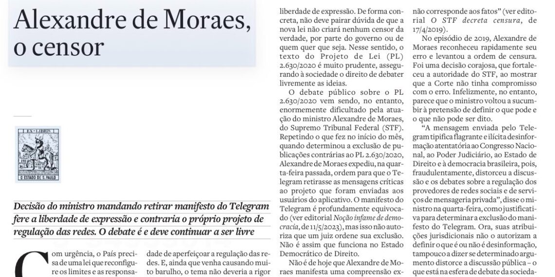 Estadão reage à decisão de Alexandre de Moraes e chama ministro de “censor”